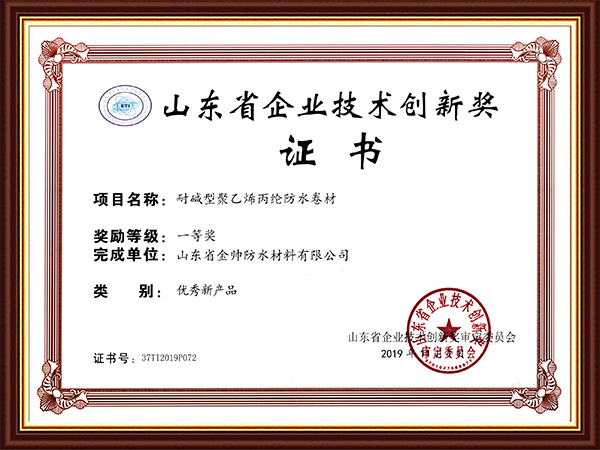 山东省企业技术创新奖证书